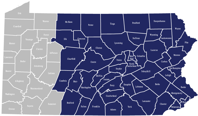 County map of Pennsylvania
